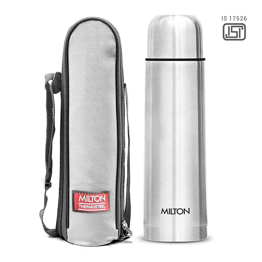 Milton Plain Lid 1000 Thermosteel Water Bottle 1 LTR, 24 Hr Hot and Cold I Leak Proof Lid, ISI Certified I Vacuum Insulated I for Office, Gym, School I Silver
