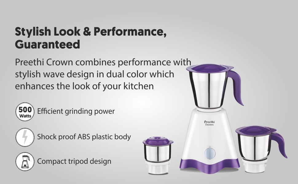 Preethi Crown MG-205 500-Watt Mixer Grinder (White/Purple)