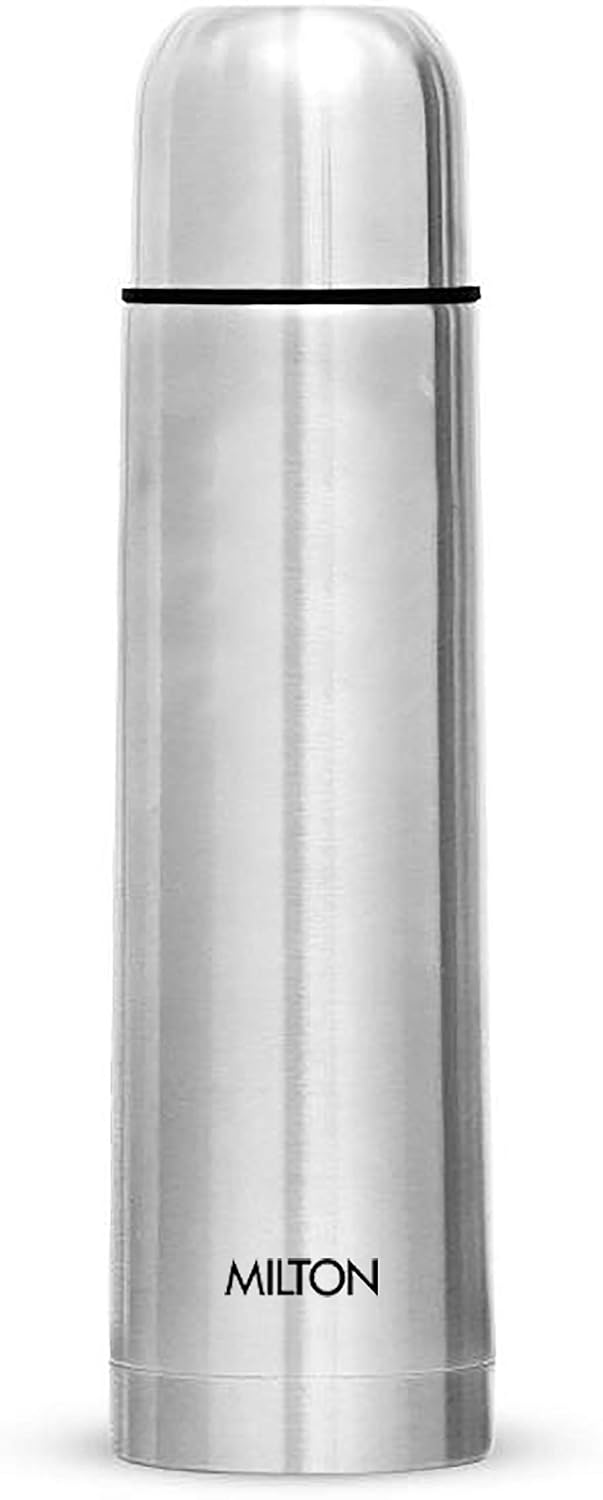 Milton Plain Lid 1000 Thermosteel Water Bottle 1 LTR, 24 Hr Hot and Cold I Leak Proof Lid, ISI Certified I Vacuum Insulated I for Office, Gym, School I Silver