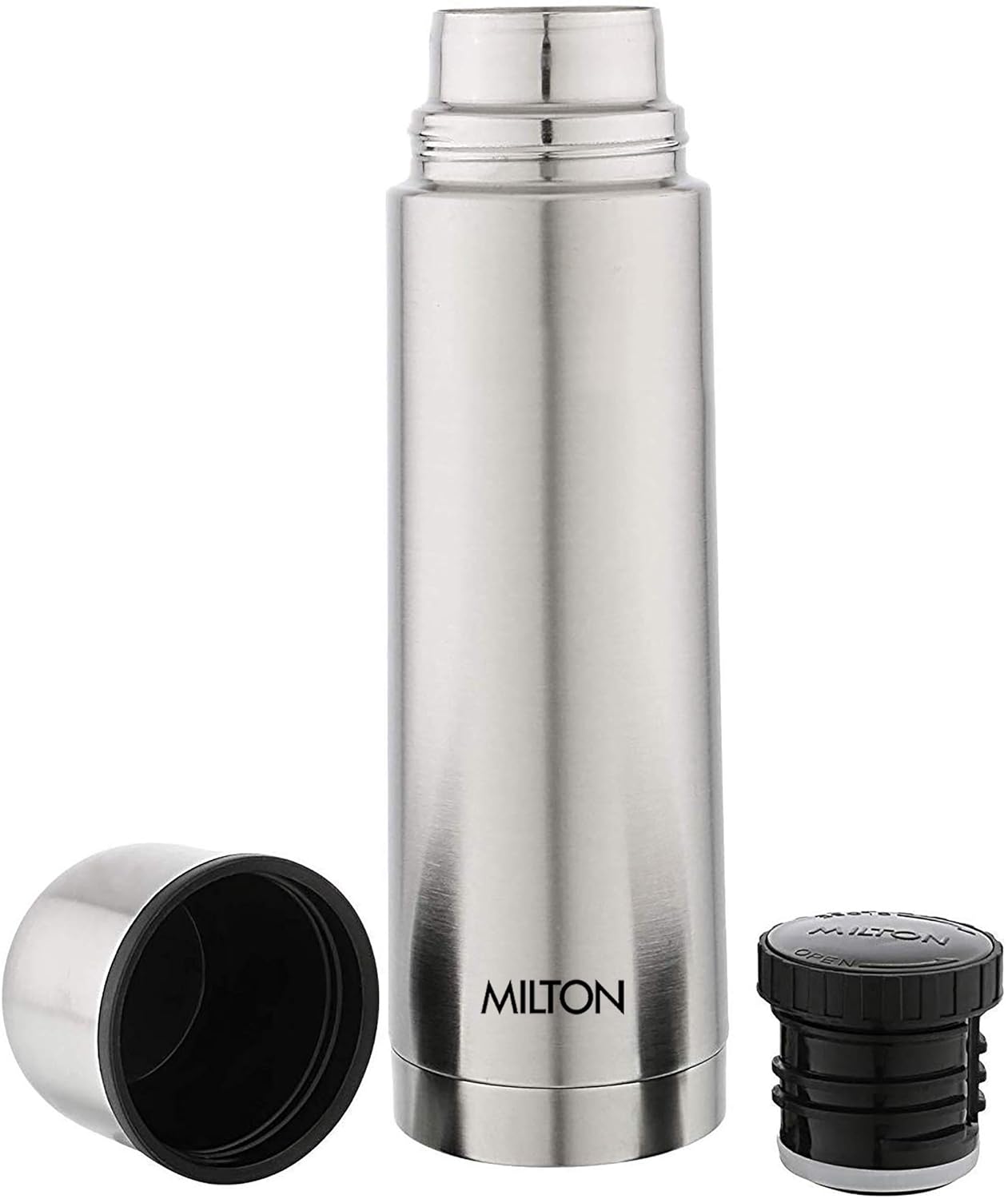 Milton Plain Lid 1000 Thermosteel Water Bottle 1 LTR, 24 Hr Hot and Cold I Leak Proof Lid, ISI Certified I Vacuum Insulated I for Office, Gym, School I Silver
