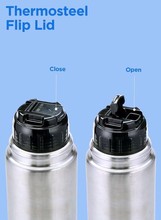 Milton Flip Lid 350 Thermosteel Water Bottle 350 ml, 24 Hr Hot and Cold I Leak Proof Lid with Jacket, ISI Certified I Vacuum Insulated I for Office, Gym, School I Silver