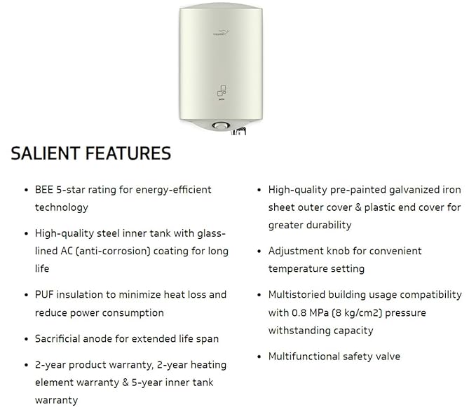 V-Guard SIETA 6L WHITE 6 L Storage Water Geyser (White)