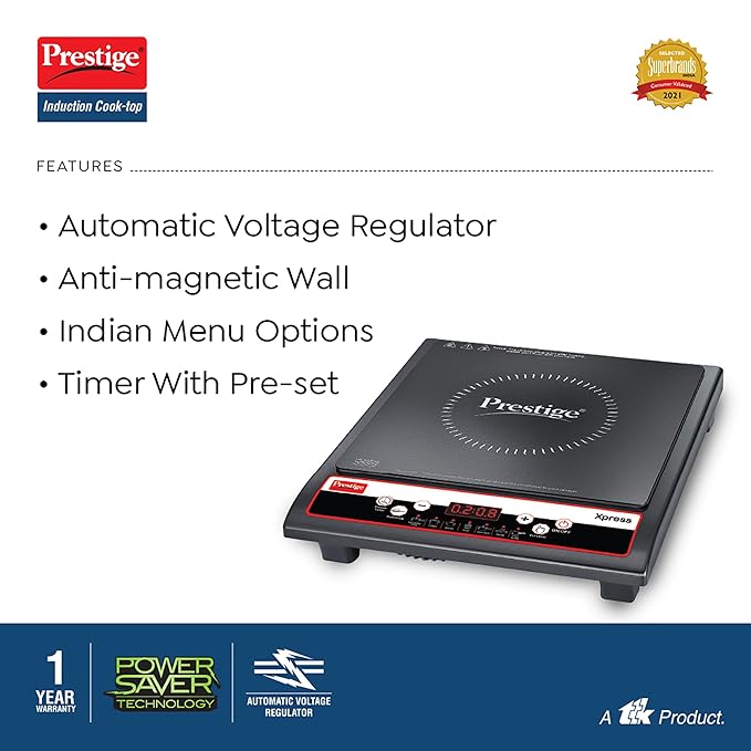 Prestige Xpress 1200W Induction Cooktop with Ceramic Plates, Black