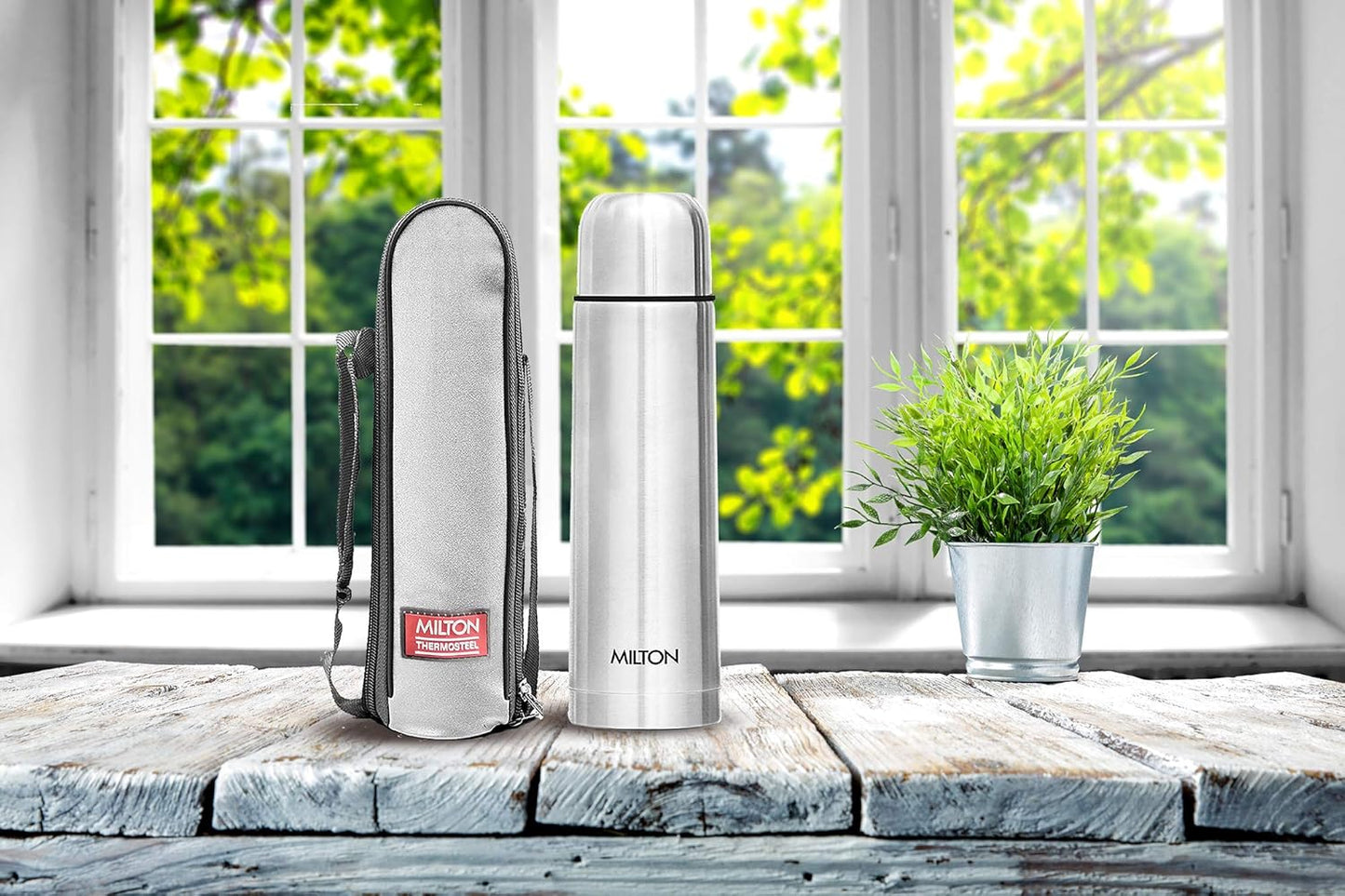 Milton Plain Lid 1000 Thermosteel Water Bottle 1 LTR, 24 Hr Hot and Cold I Leak Proof Lid, ISI Certified I Vacuum Insulated I for Office, Gym, School I Silver
