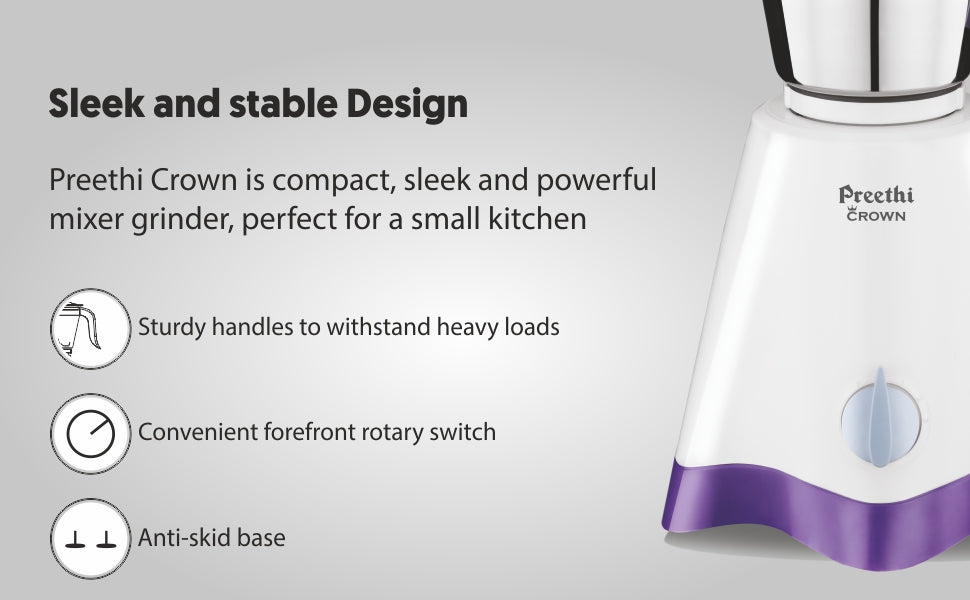Preethi Crown MG-205 500-Watt Mixer Grinder (White/Purple)