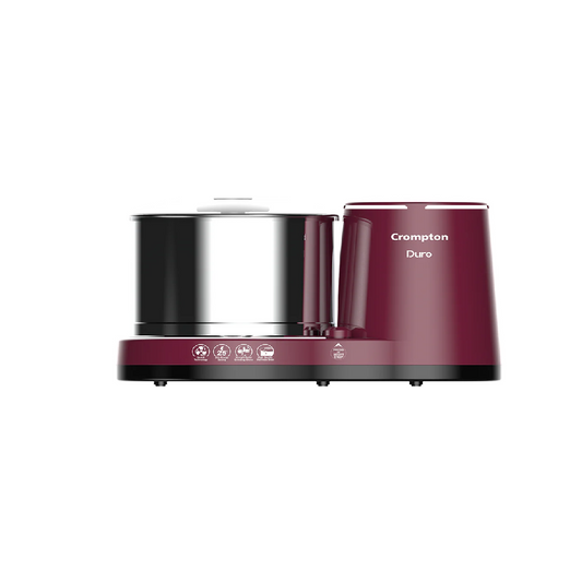 Crompton Greaves Duro 2-L Wet Grinder with Motor Vent-X Technology 1 Jar with Coconut Scrapper and Atta Kneader Accessories (Cherry Brown)