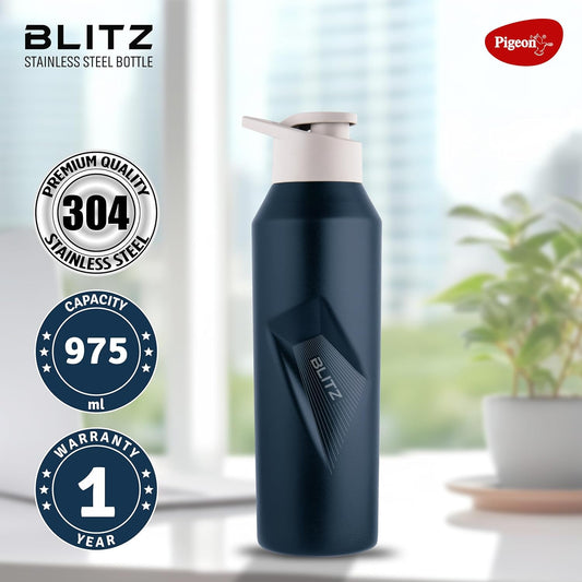 Pigeon Blitz Stainless Steel Water Bottle With Sipper Cap | Eco friendly | BPA Free | Water Bottle for Office, Gym, School, Yoga, Trekking, Adults & Kids| 975 ML, Blue