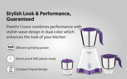 Preethi Crown MG-205 500-Watt Mixer Grinder (White/Purple)