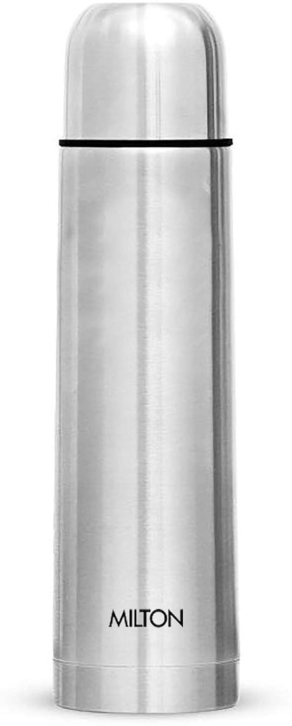 Milton Plain Lid 1000 Thermosteel Water Bottle 1 LTR, 24 Hr Hot and Cold I Leak Proof Lid, ISI Certified I Vacuum Insulated I for Office, Gym, School I Silver