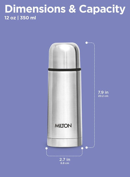 Milton Flip Lid 350 Thermosteel Water Bottle 350 ml, 24 Hr Hot and Cold I Leak Proof Lid with Jacket, ISI Certified I Vacuum Insulated I for Office, Gym, School I Silver