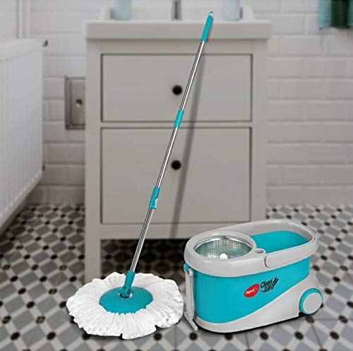 Pigeon Clean Easy Deluxe Spin Mop with Big Wheels and Stainless Steel Wringer (Aqua Green, 2 Refills)