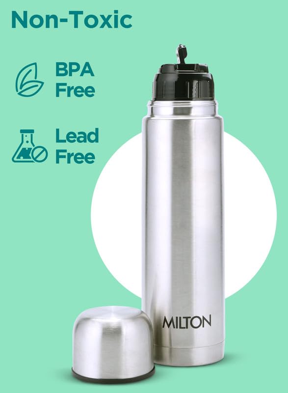 Milton Flip Lid 350 Thermosteel Water Bottle 350 ml, 24 Hr Hot and Cold I Leak Proof Lid with Jacket, ISI Certified I Vacuum Insulated I for Office, Gym, School I Silver