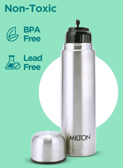 Milton Flip Lid 350 Thermosteel Water Bottle 350 ml, 24 Hr Hot and Cold I Leak Proof Lid with Jacket, ISI Certified I Vacuum Insulated I for Office, Gym, School I Silver