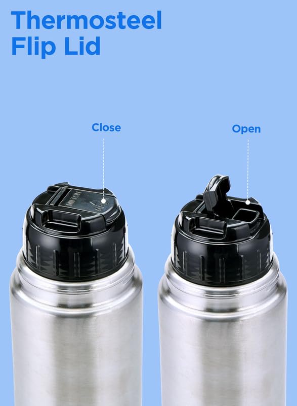Milton Flip Lid 350 Thermosteel Water Bottle 350 ml, 24 Hr Hot and Cold I Leak Proof Lid with Jacket, ISI Certified I Vacuum Insulated I for Office, Gym, School I Silver