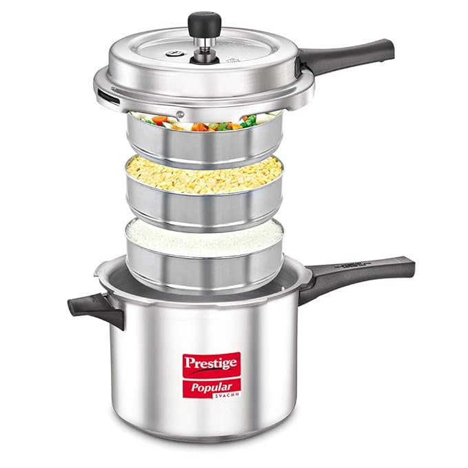 Prestige Popular Svachh 5.0 Litre Aluminium Outer Lid Pressure Cooker, Silver, Medium