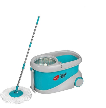 Pigeon Clean Easy Deluxe Spin Mop with Big Wheels and Stainless Steel Wringer (Aqua Green, 2 Refills)